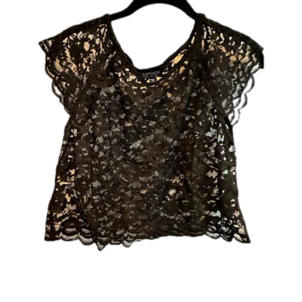 Top Shop Black Lace Crop Top | 10